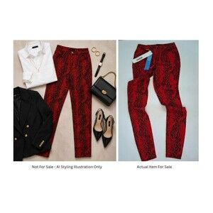 NEW Long Tall Sally High-Rise Skinny Denim Jeans Red Snakeskin Women 12 TALL